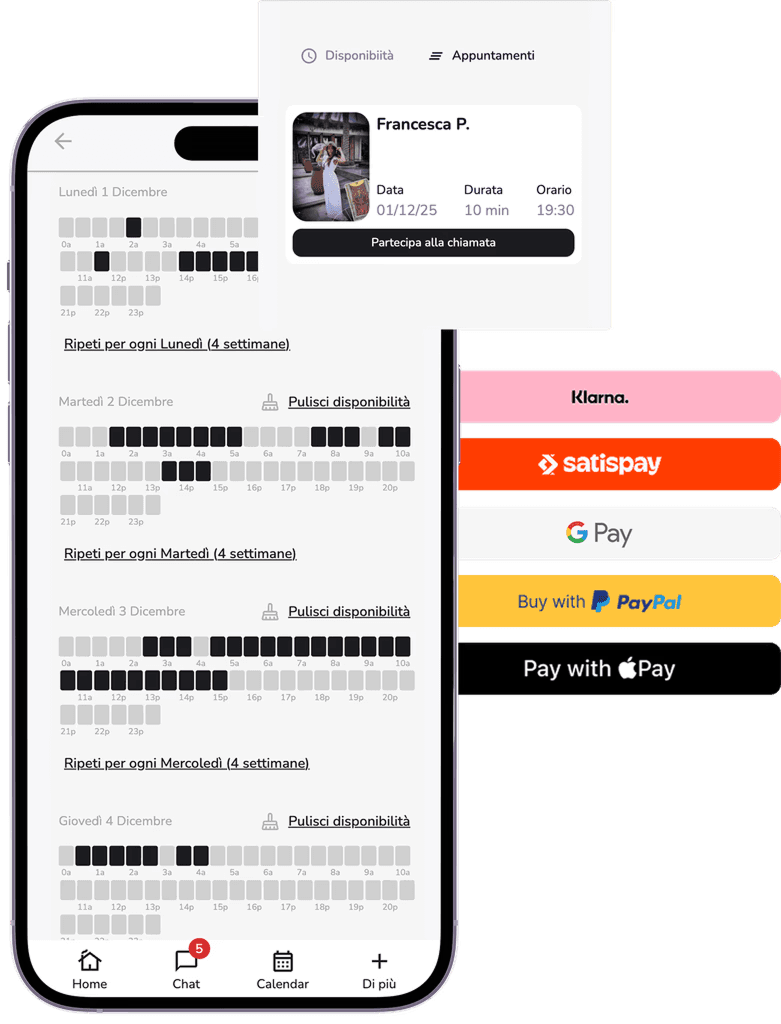 Pagamenti e calendario integrati